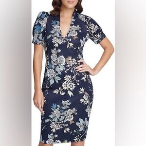 Vince Camuto Floral Printed Scuba Knit Sheath Dress Size 4